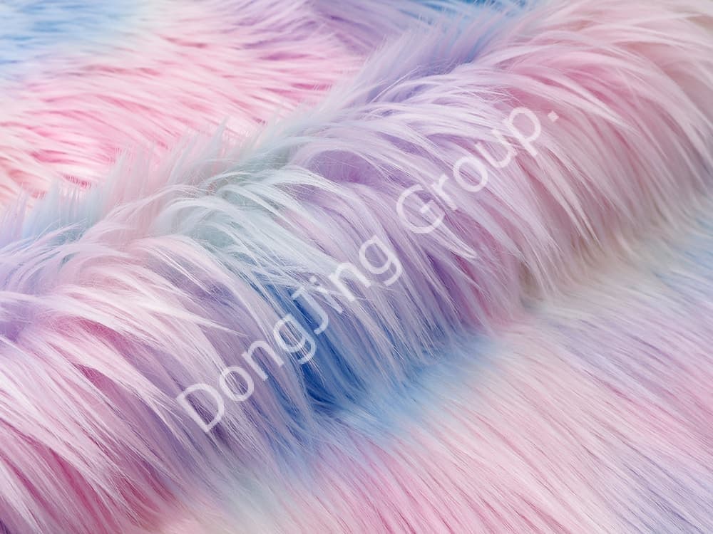 DW0020-ผ้าแจ็คการ์ดห้าสี ฟ้า ชมพู และเหลือง faux fur fabric