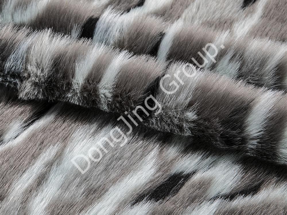 8W1856-สีดำ น้ำเงิน เทา สามสี แจ็คการ์ด ซอฟท์ ฟ็อกซ์ faux fur fabric