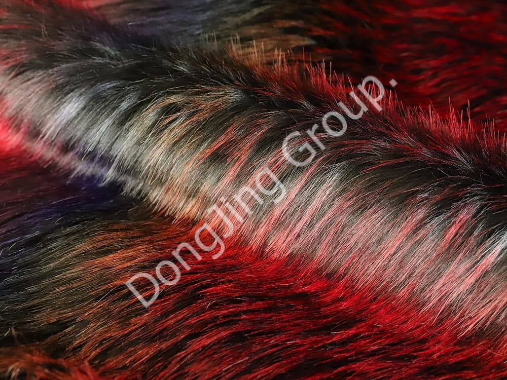 9W1392-ขนแรคคูนสีดำแดง faux fur fabric